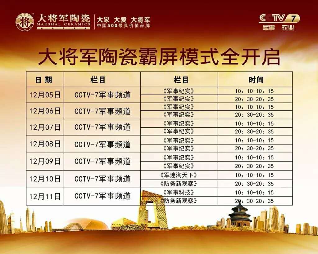 奔跑吧12月，大將軍陶瓷央視廣告為您吶喊助威
(圖1)
