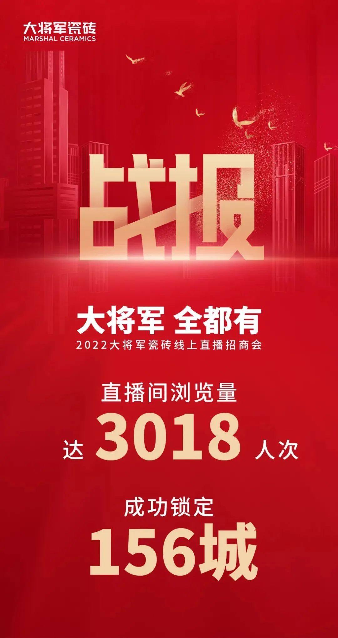 2小時，156城！大將軍瓷磚2022首場直播招商峰會圓滿收官！(圖2)